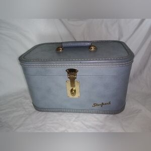 Mid Century Modern MCM Blue Starfrost Train Case Makeup Luggage Retro